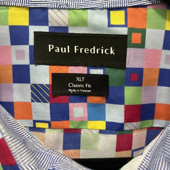 Paul Fredrick Dress Shirt Mens Blue Geometric Classic Fit XLT Modern Statement - Picture 3 of 5